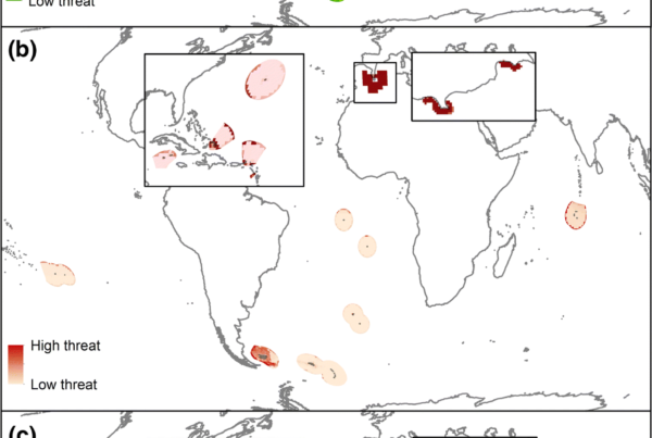 Global map with threats to UKOTs colour coded